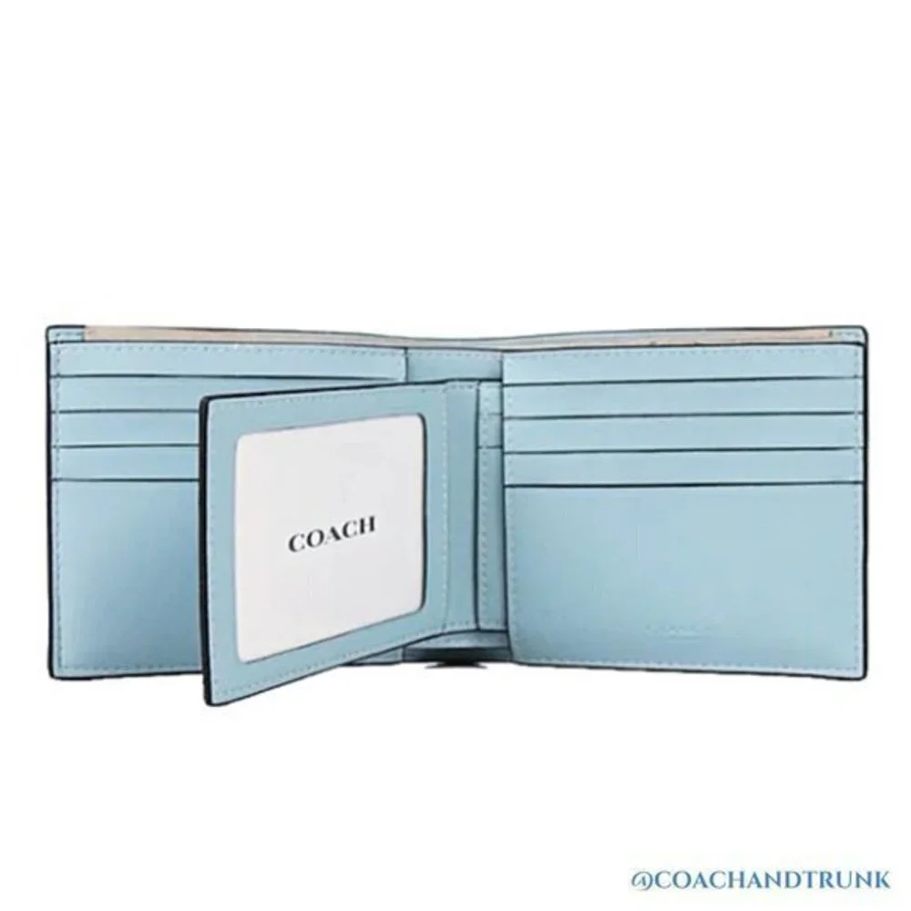 COACH 3 In 1 Leather Wallet Gift Set Color Block Signature Canvas Gift Box NWT
